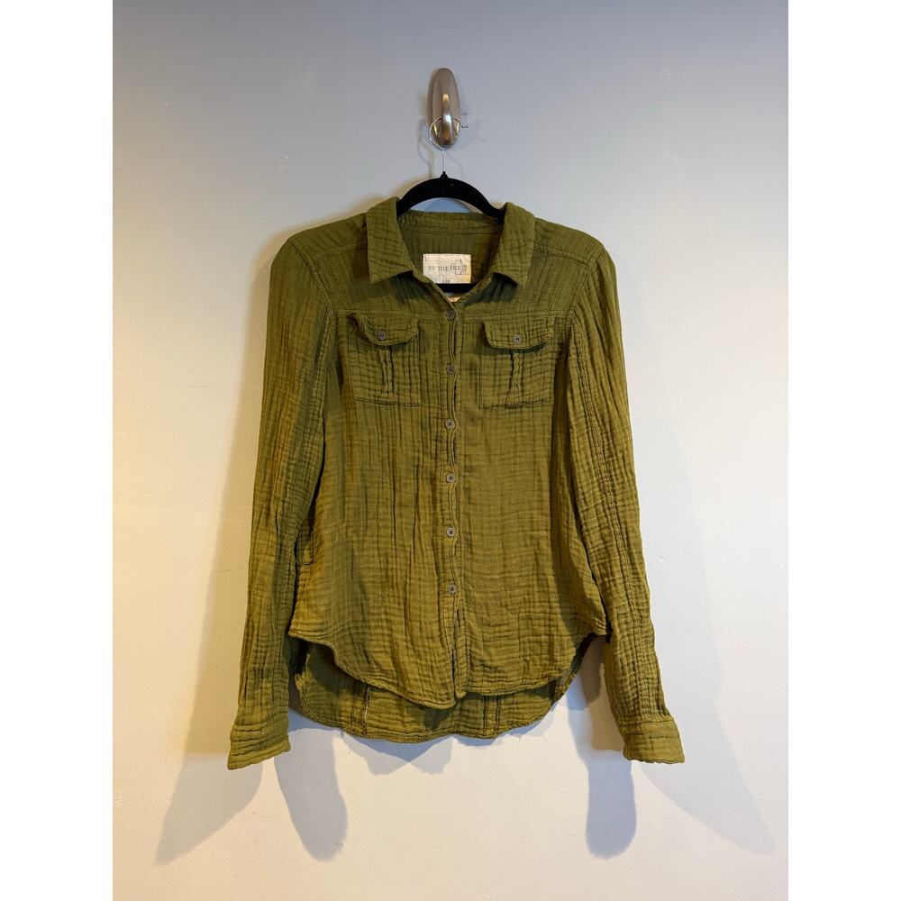 We The Free Gauze Button Down Shirt Olive Green Size S/P